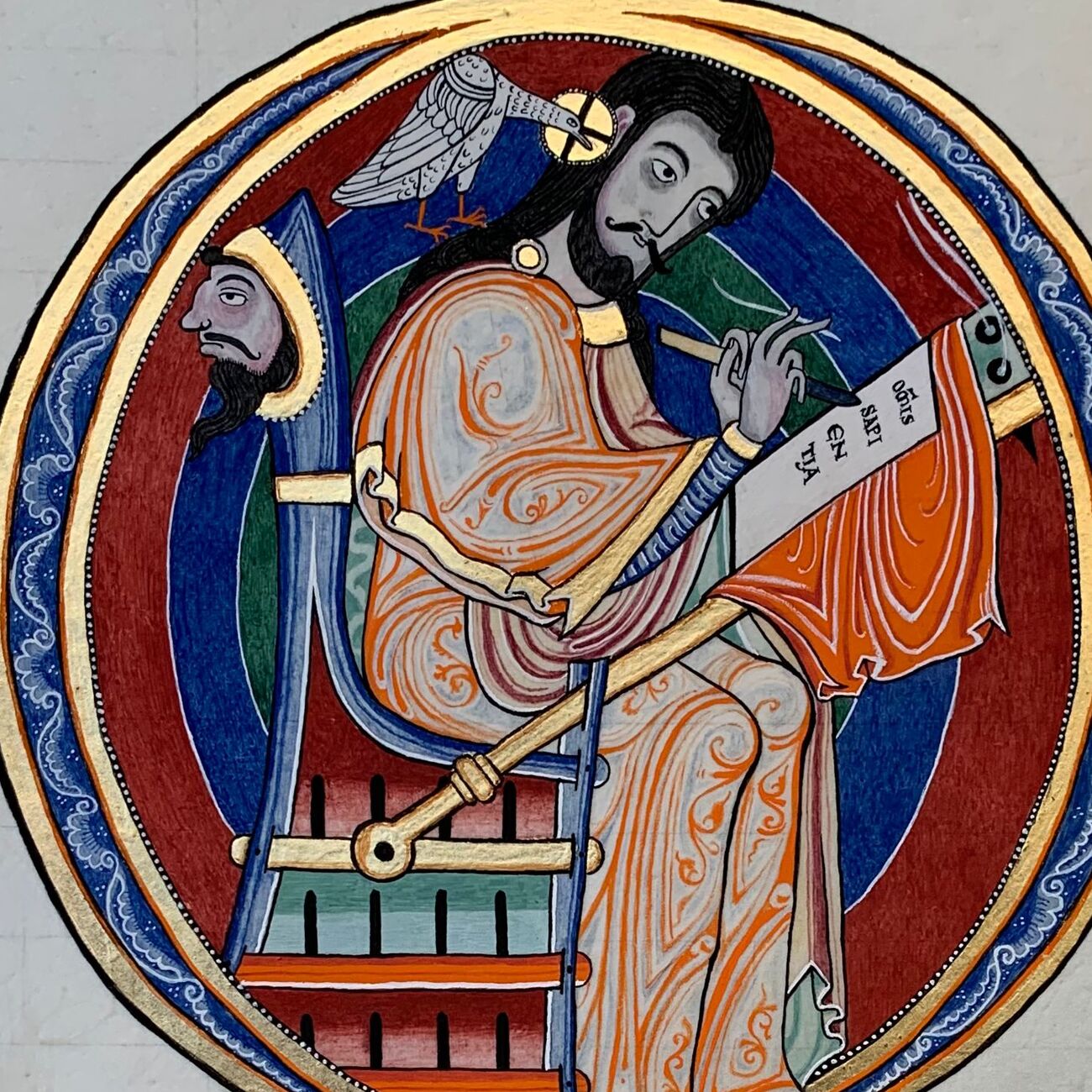 Médaillon roman : saint Grégoire écrivant, inspiré par la colombe.